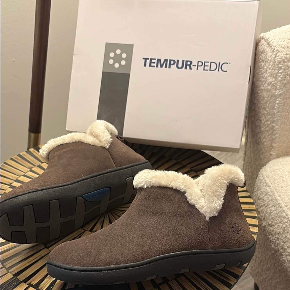 Tempurpedic 💤 Lined Confortable Gray Brown Pull-On Leather Booties